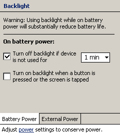 Backlight. Battery Power
