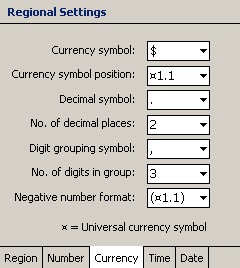 Regional Settings. Currency